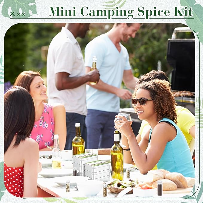 6 Sets Mini Camping Spice Kit with 4 Herb Spice Jar Mini Condiment Bottle Labels Sticker Funnel Metal Portable Seasoning Container for Travel Camping Kitchen Outdoor Picnic BBQ