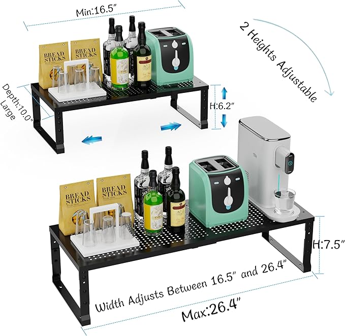 Expandable Spice Rack & Kitchen Cabinet Organizer - Stackable, Adjustable Shelves for Cabinets, Countertops, Cupboards & Pantries(3 Packs/Large/Black)