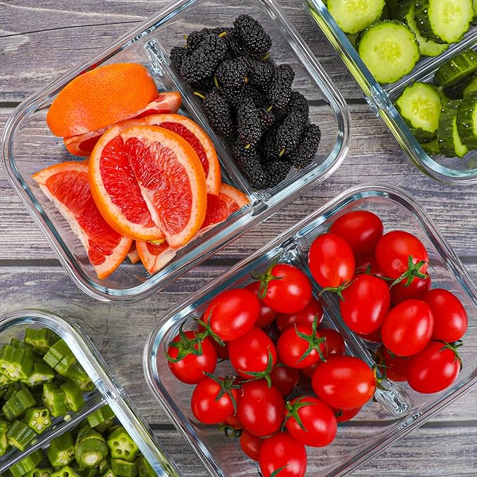 10 Packs 30oz Glass Meal Prep Containers 2 Compartments,Glass Food Storage Containers with Lids,Airtight Lunch Bento Boxes,Microwave,Oven,Freezer and Dishwasher Safe