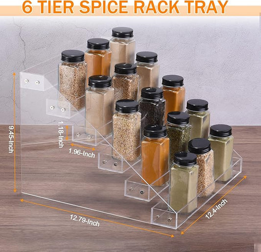 METALLIXITY Acrylic Spice Rack, 6 Tier Clear Spice Drawer Organizer Seasoning Jar Rack, Display Risers-Suitable for Kitchen Counter, Pantry, Hold Spices Condiment