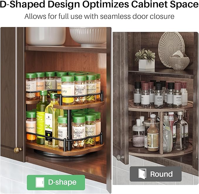 Lazy Susan Organizer Spice Rack for Cabinet - Height Adjustable Rotating Lazy Turntable Spice Organization for Table Top Pantry Kitchen, Wood Lazy Susan 10 inches Black
