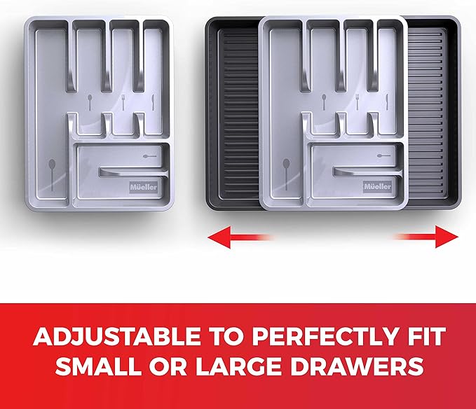 Mueller Flatware Kitchen Drawer Organizer, 19.7" x 15" Silverware Organizer, 6 Compartments, Heavy-Duty, Cutlery Tray for Utensils or Stuff, Dining Room, Living Room, Large, Grey