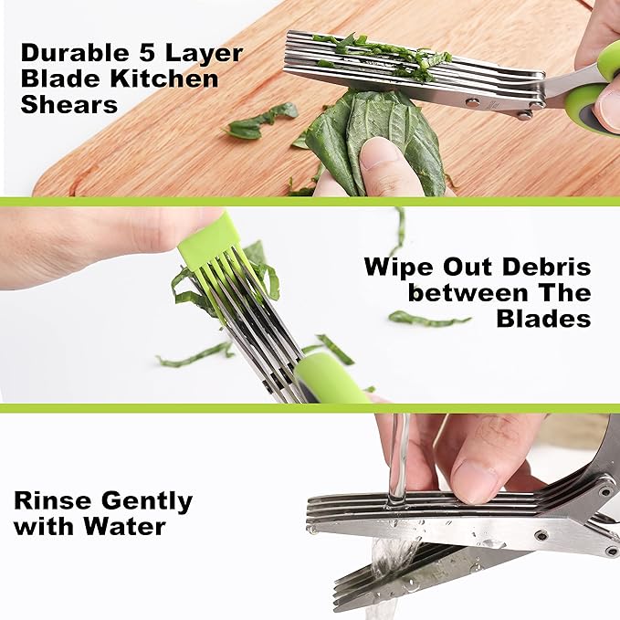 Herb Keeper Set: 2 Pack Herb Saver+1 Pack Herb Scissors+2 Pack Herb Stripper, Refrigerator Organizer, Herb Container for Cilantro, Mint & Asparagus, Keeps Fresh Herbs for 3 Times Longer Green&Orange