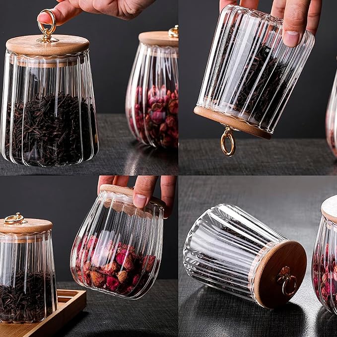 1600ml(54FL OZ) Glass Jar with Lid Large Glass Coffee Nuts Canister Airtight Storage Jar with Bamboo Lid Kitchen Containers for Candy Snack Coffee Beans Tea Cookie(Large Oval)