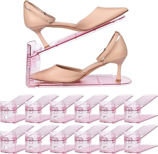 Yes!Fresh Shoe Slot Organizer, Boutique Display Style Shoe Stacker for A Pair of Shoes, Separable Shoe Rack for Closet Organization, 3 Adjustable Narrow Shoe Rack (Pink, 12 Pack)