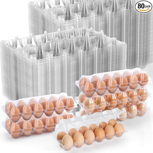80 Pack Egg Cartons Cheap Bulk 12 Count, Clear Plastic Egg Cartons for Chicken Eggs, Reusable Egg Carton for Family, Chicken Farm, Markets Display - Medium Egg Holder, Egg Containers for Fresh Eggs