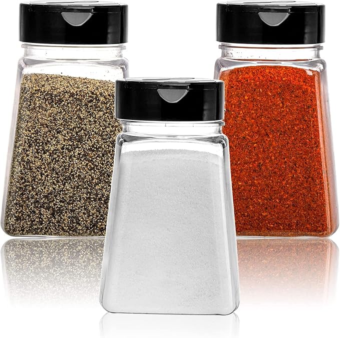 Tebery 24 Pack Clear Plastic Spice Jars with Black Flap Cap, 9OZ Seasoning Jars Storage Container Bottle To Pour Or Sifter Shaker for Storing Spice, Herbs and Powders