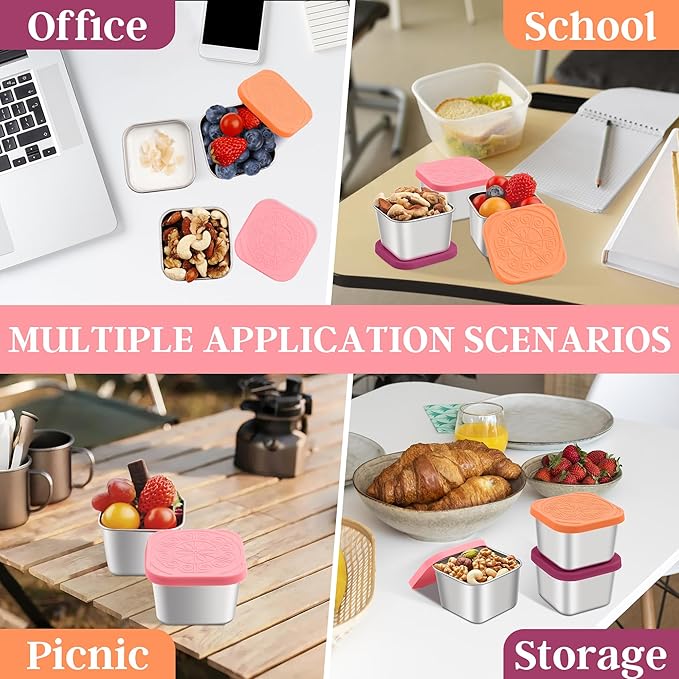 Stainless Steel Snack Containers for Kids,7.2oz Easy Open Leak Proof Reusable Snack Box Container with Lids,Small Lunch Containers for Meal Prep,School,Picnic and Travel-3Pack