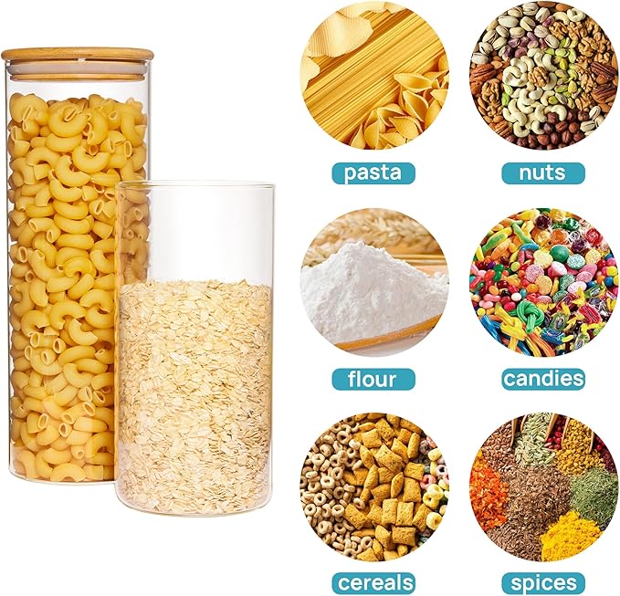 Vtopmart 70oz Glass Food Storage Jars, 3 Pack Large Kitchen Containers with Airtight Bamboo Wooden Lids for Pasta, Nuts, Flour, Canisters Set for Cereal, Pantry Organization, BPA Free