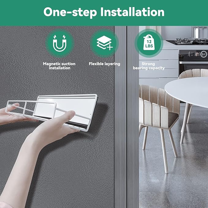 Magnetic Spice Rack for Refrigerator, Heavy-duty Magnetic Shelf, Multi-use Organizer and Storager for Home, Apartment, Kitchen, 2 Pack, White