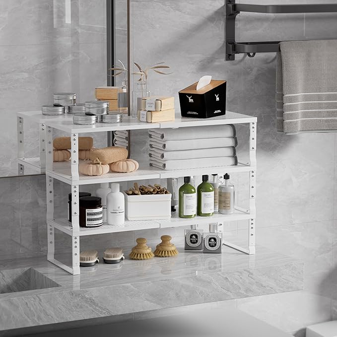 Expandable Spice Rack & Kitchen Cabinet Organizer - Stackable, Adjustable Shelves for Cabinets, Countertops, Cupboards & Pantries(2 Packs/Large/White)