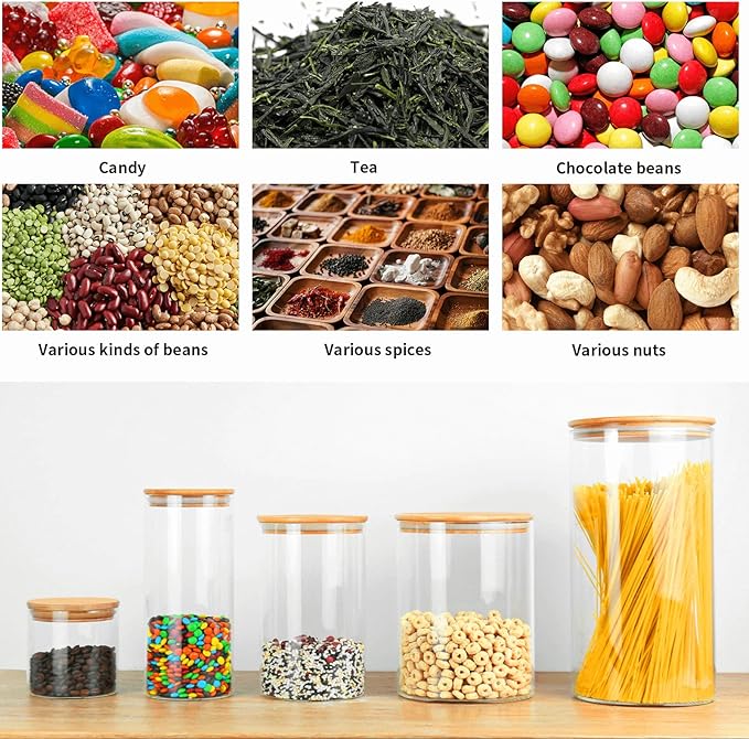 Food Storage Jar, 18.6 FL OZ (550 ML), [Thickened Version] 77L Glass Food Storage Jar with Airtight Seal Bamboo Lid - Modern Design Clear Food Storage Canister for Serving Tea, Coffee, Spice and More