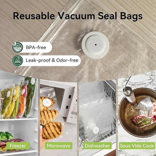 10”x13” Reusable Vacuum Sealer Freezer Bags 15 Pcs with Air Valve for Food Storage and Preservation, for Leftover Save, Meal Prep, Sous Vide Cook, Outdoor BBQ. BPA Free, Dishwasher Safe Microwavable