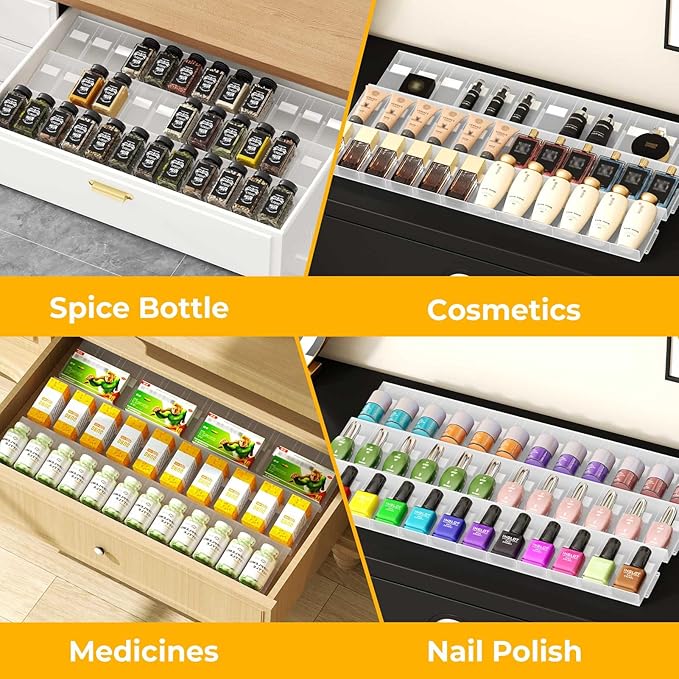 Famhap Spice Drawer Organizer, 48PCS Interlocking Expandable Seasoning Rack Tray Insert for Kitchen Drawers, Spice Rack Drawer for Spice Jars