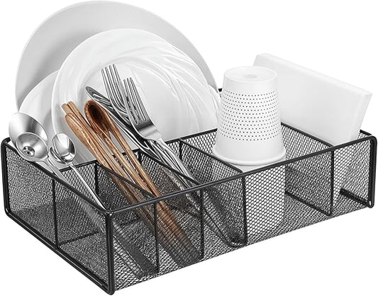 MAQUITA Utensil Holder, Silverware Caddy, Utensil And Napkin Holder, Cutlery And Flatware Organizer. Paper Plate Dispenser, ideal For Grilling and Hosting Essentials Black