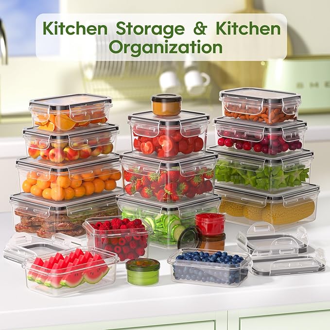 36-Piece Food Storage Containers with Lids(18 Containers & 18 Lids), Plastic Food Containers for Pantry & Kitchen Storage and Organization, BPA-Free, Leak Proof, Reusable with Labels & Pen