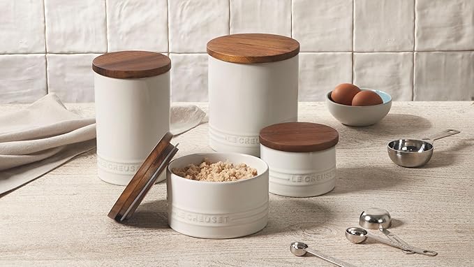 Le Creuset Signature Salt Cellar and Storage Canister with Wood Lid, 7 oz., Cerise