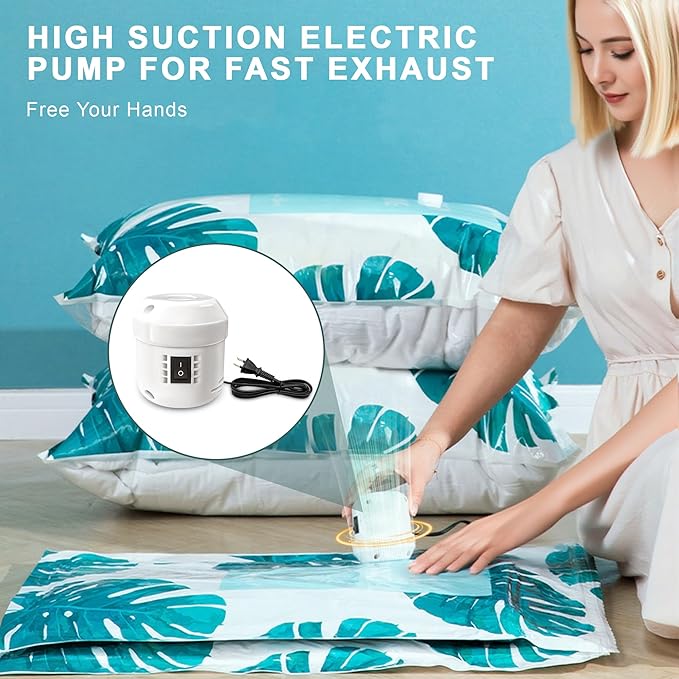 15 Pack Vacuum Storage Bags for Clothing Travel with High Pressure Electric Pump, 3 Sizes Large/Medium/Small Space Saver Bag Vacuum Sealed for Luggage Blankets, Vacuum Seal Bag for Bedding Comforters