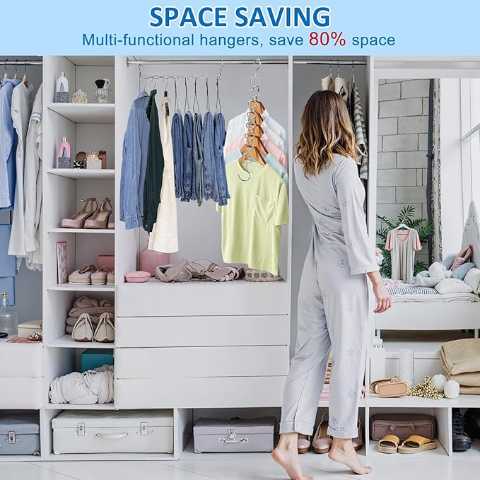 12 Pack Space Saving Hangers for Clothes, Heavy Duty 30Lbs Capacity Magic Collapsible Clothes Space Saver Metal Hanger Organizer with 360° Swivel Hook, Closet Organizers Storage Dorm Essentials Silver