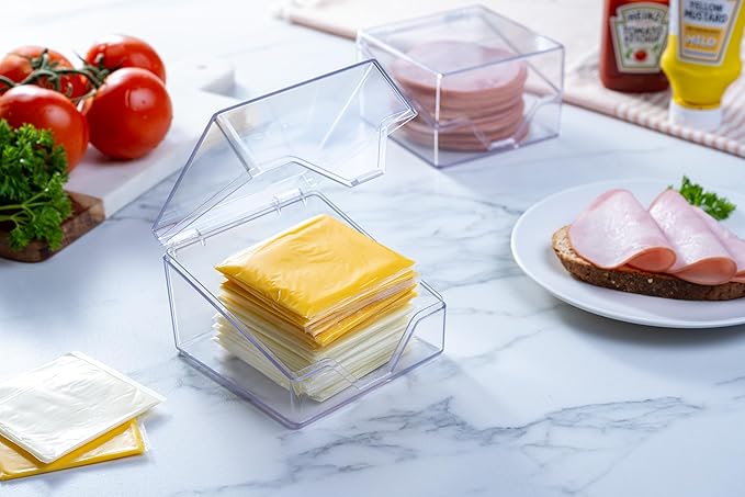 American Sliced Cheese Holder | Airtight Storage Container for Fridge | Hinged Lid | Dishwasher Safe | Holds 24 Slices | Made in USA