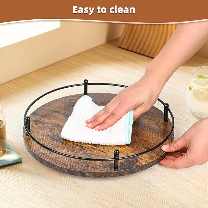 Single Tier Lazy Susan Spice Rack Organizer, 12-Inch Wooden Rotating Turntable for Compact Countertop Cabinet Storage, 360 Degree Non Slip Spice Carousel, Kitchen and Bathroom Decor Easy Clean