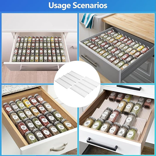 Spice Drawer Organizer, Spice Rack Drawer for Kitchen,4 Tier Clear Acrylic， Expandable From 13" to 26" Spice Rack Tray for Cabinet/Countertop(4 Pcs Clear)