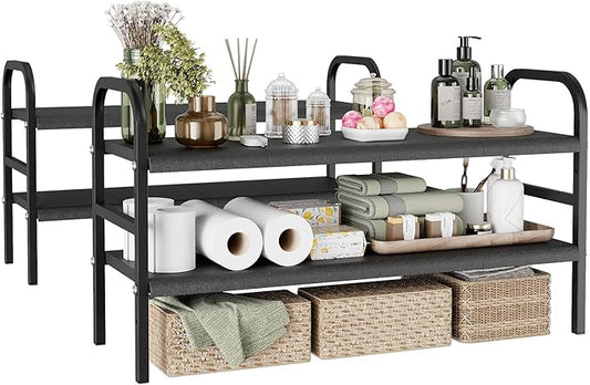 SUNZOS Under Sink Organizers, 2 Pack Expandable Cabinet Shelf Organizer with 8 Removable Panels, Under Counter Storage Organizer for Kitchen, Bathroom, Shoe Storage Rack