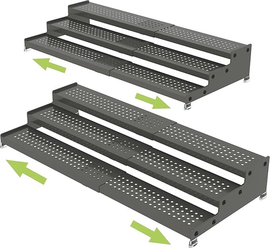 Metal Spice Rack Organizer for Cabinet, 3 Tier Expandable Spice Storage shelf, Great for Kitchen Cabinets, Cupboard,Pantry and Countertop More,Metal plate with hole(2PACKS/GUN-GREY)