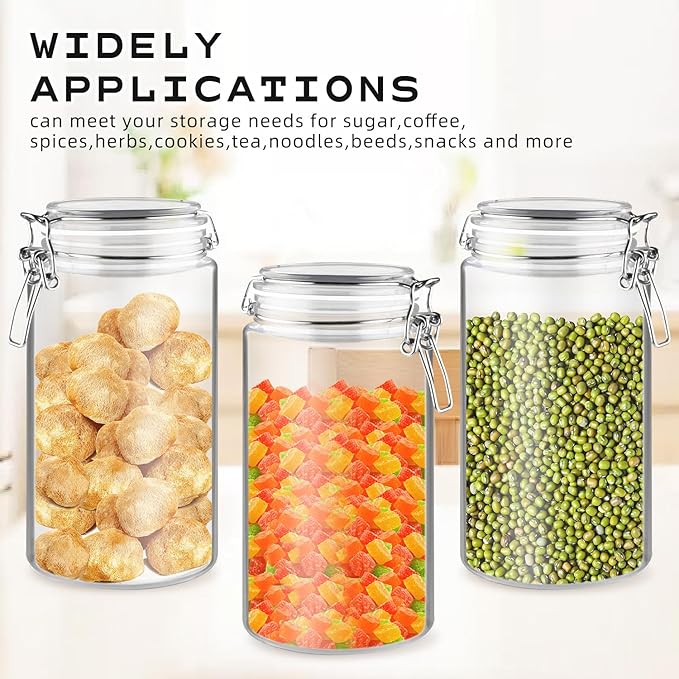 2 Pack 50OZ/1500ml Plastic Storage Containers with Lids Large Plastic Jar with Locking Clamp Acrylic Canisters For Nuts Sugar Coffee Candy Cookie Spices And More
