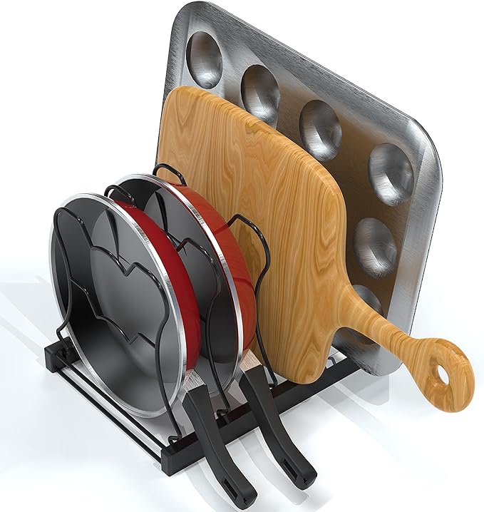 Simple Houseware Iron 5 Compartments Height Adjustable Pan Organizer, Black