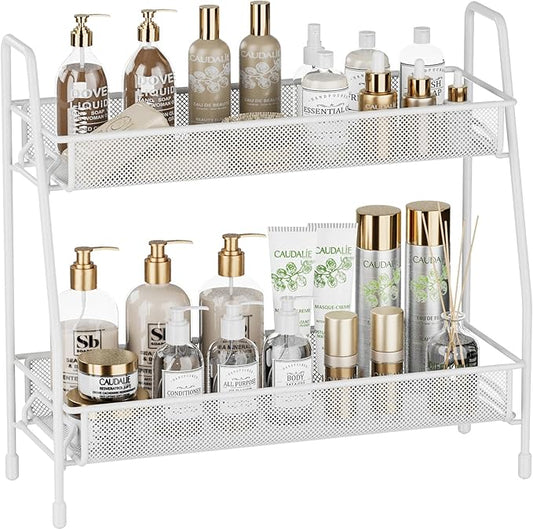 EKNITEY Bathroom Countertop Organizer Rack - 2 Tier Counter Spice Rack Metal Makeup Rack Small Perfume Vanity Organizer for Sink/Bedroom/Living room/Kitchen/Office