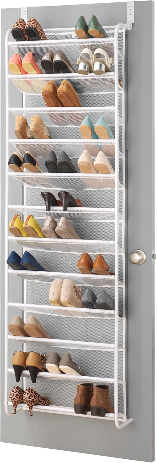 Whitmor Over the Door Shoe Organizer - Holds up to 36 Pairs of Shoes - Metal & Mesh - White