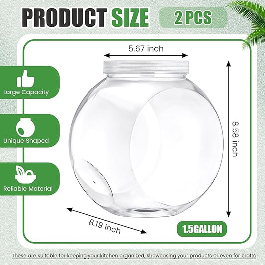 2 Pcs Plastic Candy Jar with Lid 192 oz/ 1.5 Gallon Large Slanted Storage Jar Clear Food Storage Canisters for Cookies Jelly Beans Snacks Candy Buffet Indoor Outdoor Wedding (White)