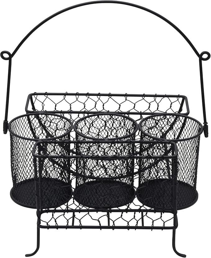 Mikasa Gourmet Basics Farmer's Market Picnic Caddy - Expandable Flatware Organizer - Iron Wire Frame with Compartments - Portable Silverware Drawer Organizer with Handle for Easy Carrying