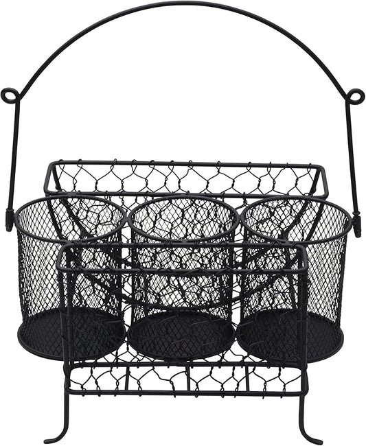 Mikasa Gourmet Basics Farmer's Market Picnic Caddy - Expandable Flatware Organizer - Iron Wire Frame with Compartments - Portable Silverware Drawer Organizer with Handle for Easy Carrying