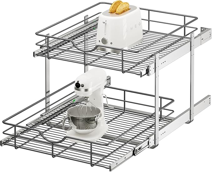 ALINE FURNITURE 2-Tier Pull Out Cabinet Organizer - 20" W x 22" D Soft Close Pullout Shelves for Kitchen Cabinets - Slide Out Drawers, Heavy Duty Steel Wire