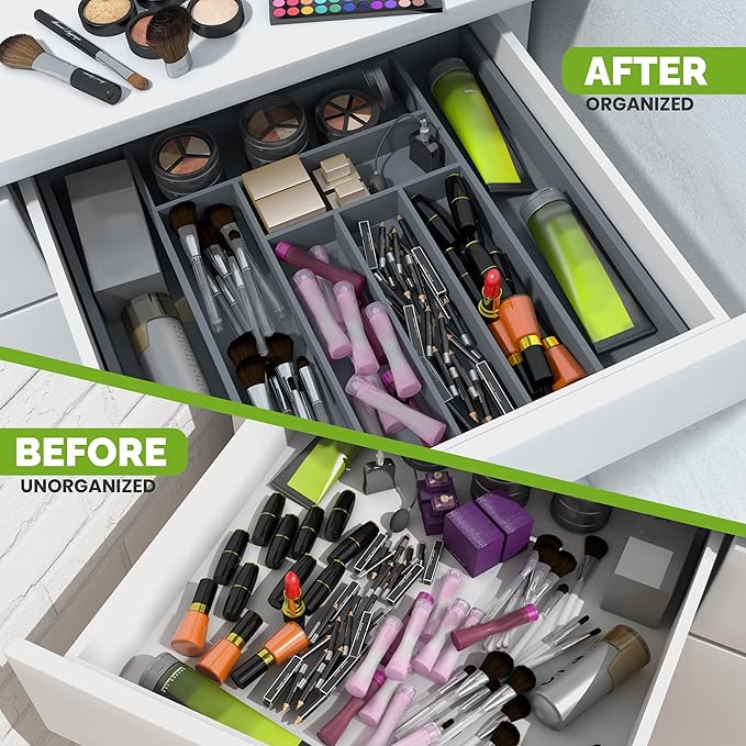Utopia Kitchen Expandable Bamboo Utensil Drawer Organizer, Silverware Organizer for Cutlery, Utensils, Flatware Holder (6-8 Slots, Grey) Pack of 1