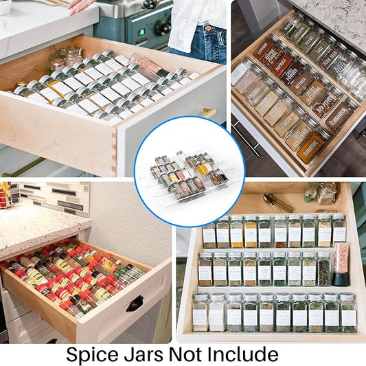 Antimbee Spice Drawer Organizer, 4 Tier- 8 Pack Kitchen Spice Rack Tray for Drawer, Acrylic Seasoning Organizer Rack Expandable From 13" to 26",Holds up 56 Spice Jars (Jars not Include)