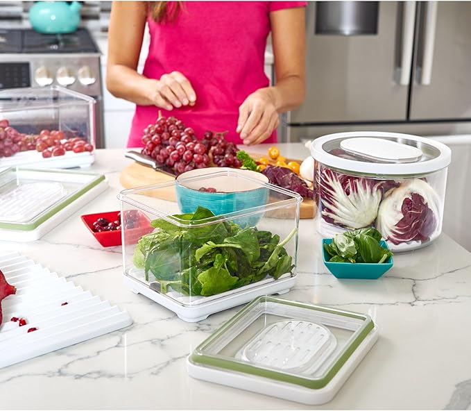iDesign Fridge Produce Bin with Removable Drainage Tray and Lid - Set of 4 - Clear