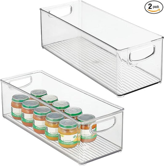 InterDesign iDesign Plastic Stackable Pantry Bin - Storage Bin with Handles for Cabinets or Fridge - Set of 2 - Clear