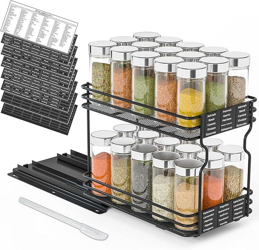 SpaceAid Pull Out Spice Rack Organizer for Cabinet, Heavy Duty Slide Out Seasoning Kitchen Organizer, Cabinet Organizer, with Labels and Chalk Marker, 6.5" W x10.75 D x8.5 H, 1 Drawer 2-Tier