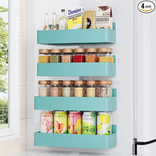 Magnetic Spice Rack for Refrigerator, Kitchen Organizer and Storage Shelf, Blue (4 Pack)…