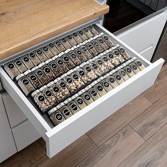Metal Spice Rack Tray - Spice Drawer Organizer for Kitchen Cabinets Storage and Organization (Jars Not Included)