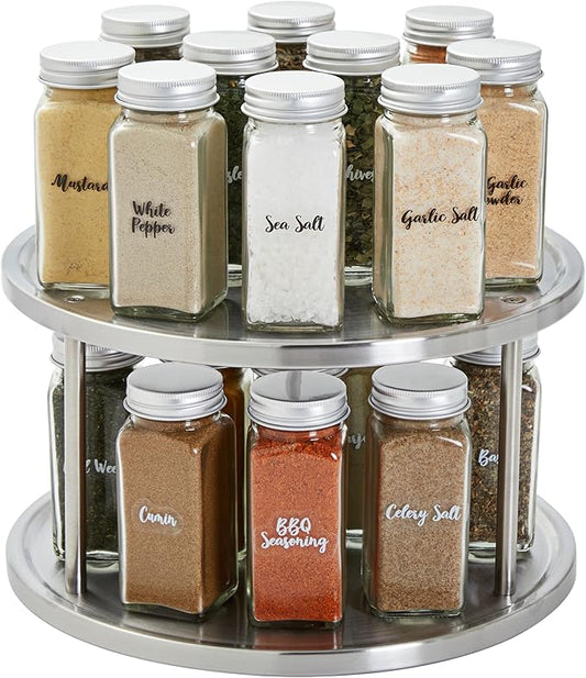 Juvale 2 Tier Lazy Susan Turntable Organizer for Cabinet, Revolving Spice Rack Carousel for Kitchen Pantry Storage, Stainless Steel (10.5 in)