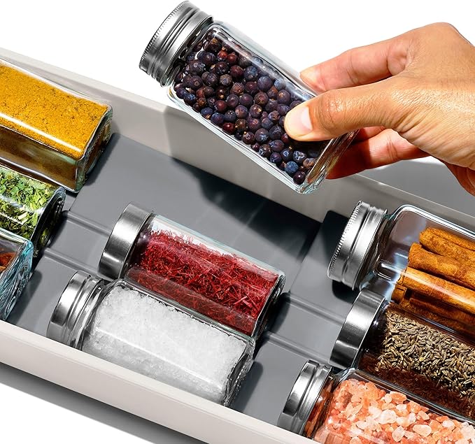OXO Good Grips Kitchen, Compact Spice Drawer Organizer, White (Pack of 4)