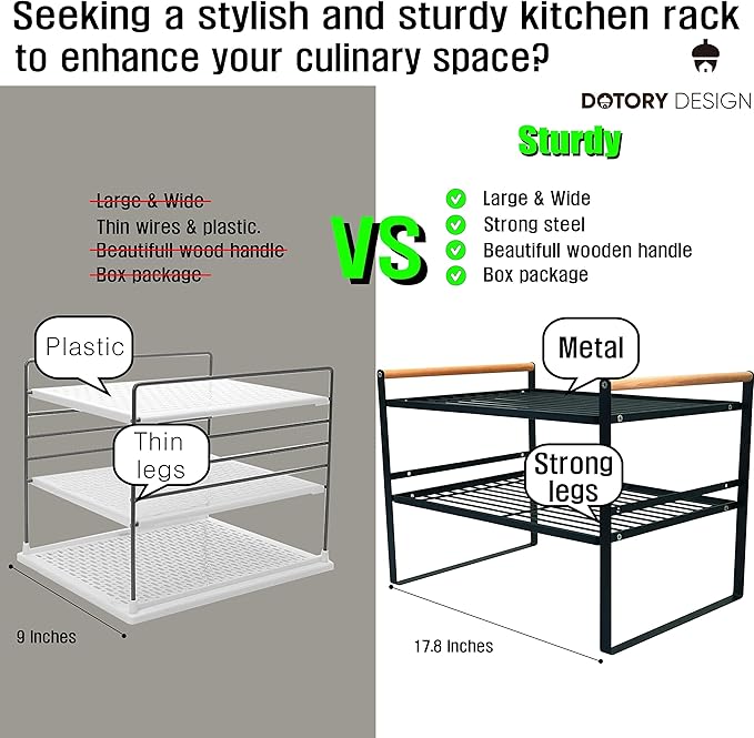 2 Tier Large and Wide Countertop Shelves - Pantry Organizers and Storage - Kitchen Shelves Organizers for Counter,Cabinet, Shelf Cupboard - Spice Rack Organizer (Large)
