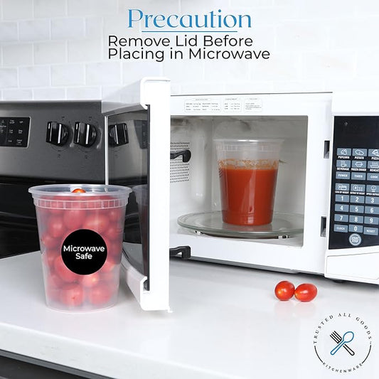 [50 Sets] 32 oz Deli Containers with Lids & Two (2) Label Sheets - Leakproof BPA-Free Plastic, Reuseable & Stackable Deli Containers with Lids 32 oz - Freezer and Dishwasher Safe (50)
