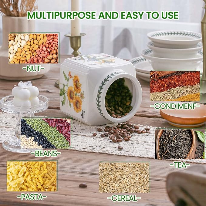 KXZ 1PCS Ceramic Kitchen Jars, Food Storage Jars, Round Ceramic Cookie Jars, Household Containers, Suitable For Storing Tea, Coffee Beans, Spices Or Snacks