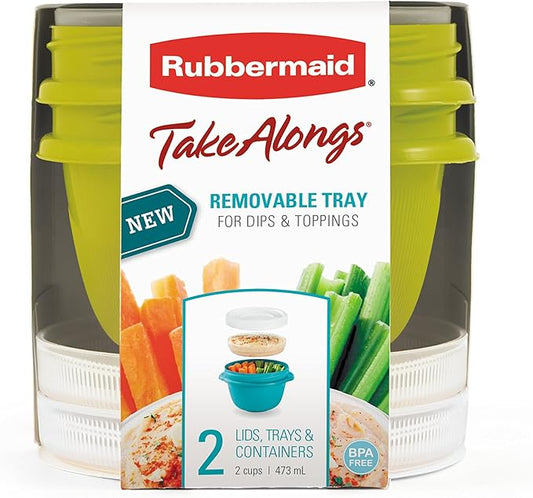 Rubbermaid TakeAlongs Snacking Food Storage Containers, 2 Cups Size - 2 Lids, Trays, and Containers 7S87