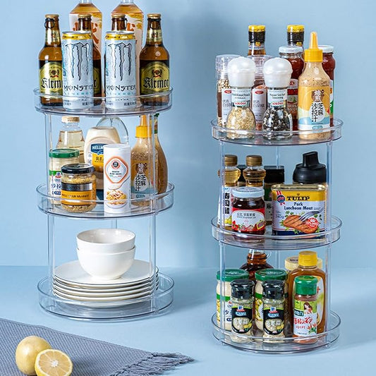 Non-Skid 3 Tier Lazy Susan Turntable - 360 Degree Rotating Spice Rack for Kitchen, Cabinet & Pantry